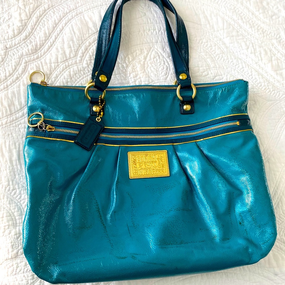 Coach Poppy Teal Patent Leather Purse